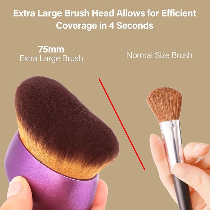 Extra Large Body Makeup Brush For Self Tanner, Leg Makeup &Bronzer Blend,75 mm Wide-headed Kabuki Brush Provides More Even &Pretty Application, Sunscreen Face& Back Makeup Brush, Wet&Dry Use- Purple