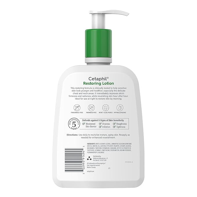 Cetaphil Restoring Body Lotion with Antioxidants for Aging Skin, Great for Neck and Chest Areas, Fragrance and Paraben Free, Suitable for Sensitive Skin 16 oz. Bottle