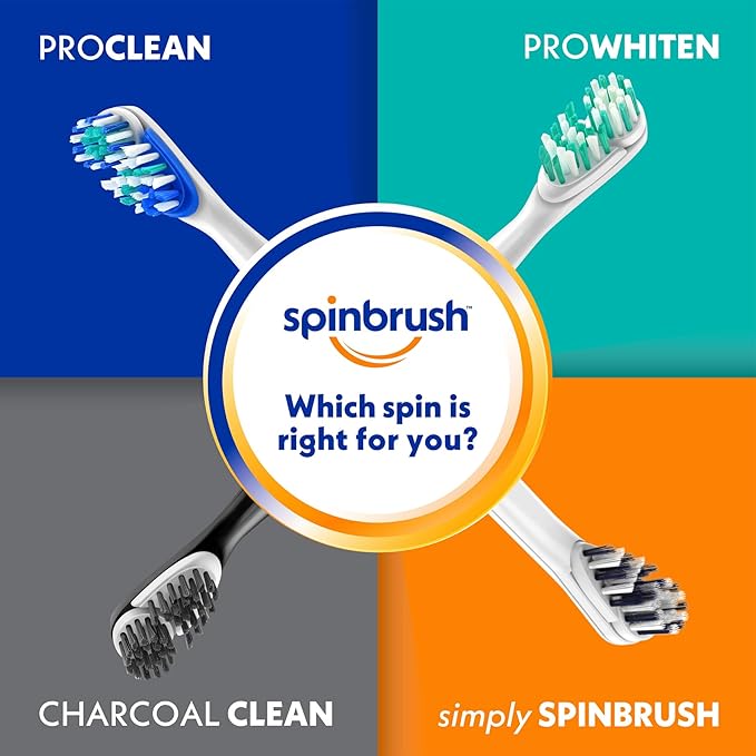 Spinbrush Pro Clean Replacement Toothbrush Heads, Soft Bristles, Dentist Recommended, (2 Pack with 4 Toothbrush Heads)