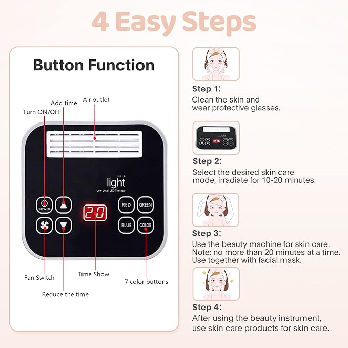 Led-Light-Therapy, Red Light Therapy for Face 7 in 1 Colors LED Facial Skin Care Tool Facial Neck Body Hand Skincare Mask