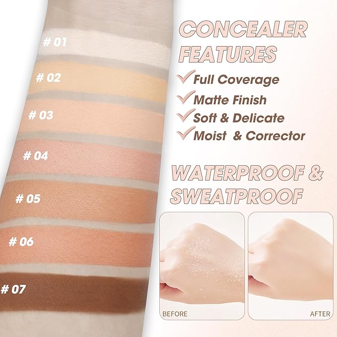 Cream Concealer Full Coverage Makeup, Matte Color Correcting (#06 TAN)