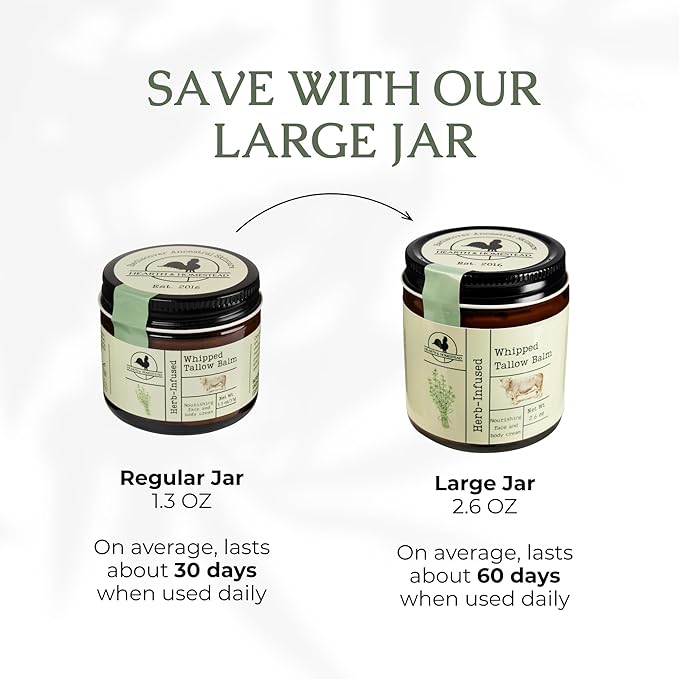 Handmade Whipped Tallow Balm (Herb-Infused/Unscented) - Large Jar - 2.6 oz
