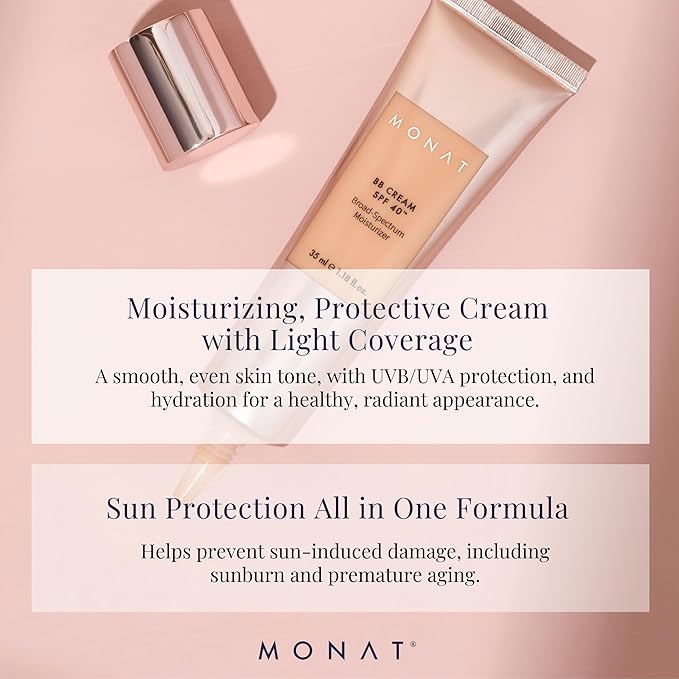 Monat BB Cream SPF 40 - Nude Broad-Spectrum Moisturizer, Lightweight Tinted Coverage, Fragrance-Free, 35ml/1.18 fl. oz.