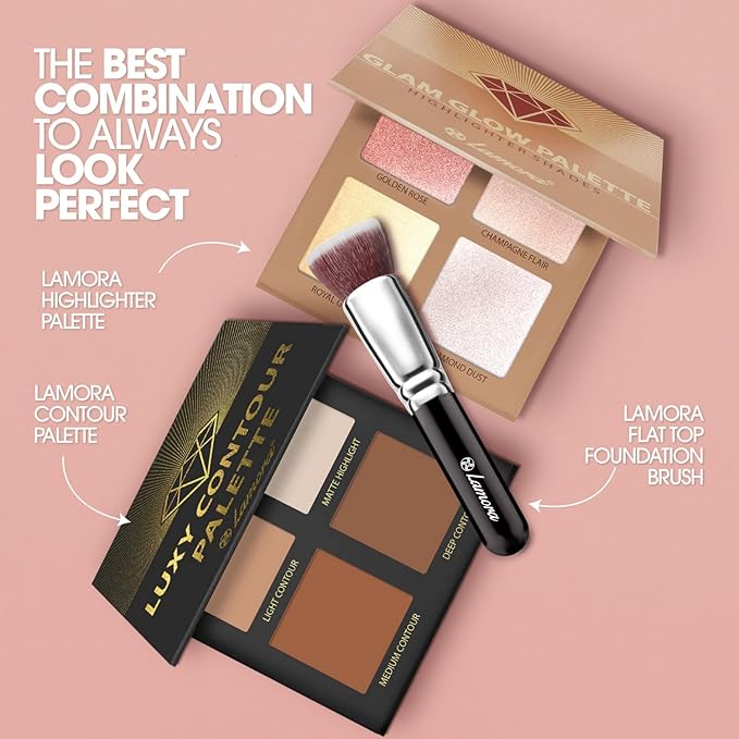 LAMORA Foundation Brush for Liquid Makeup - Kabuki Face Brush for Cream, Powder, Blush, and Concealer - Flat Top Blending, Buffing, Stippling Brush