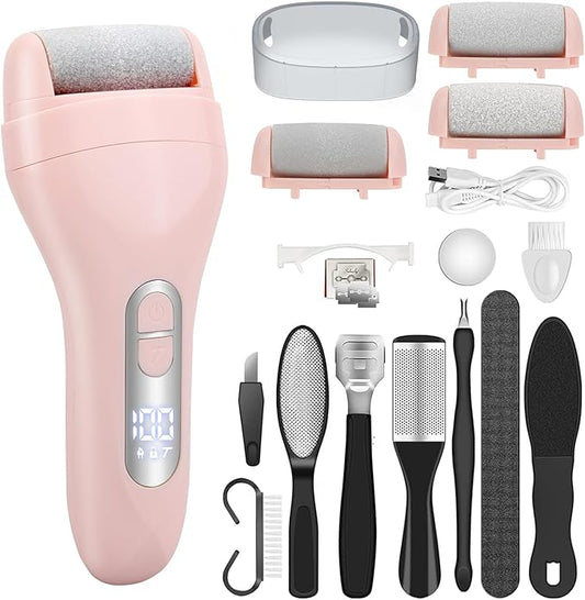Callus Remover for Feet - with Larger Grinding Head, Electric Portable Pedicure Kit Foot File Callus Remover, Rechargeable Waterproof Foot File for Foot Care Deadskin Remover LCD Display-Pink