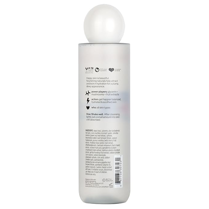 Pacifica Happy Water Hydrating Facial Toner Mist – Vegan Ceramides, Hyaluronic Acid & Electrolytes, Refreshing & Calming for Balanced Skin, Clean Beauty, Vegan, Cruelty-Free, All Skin Types, 4 oz