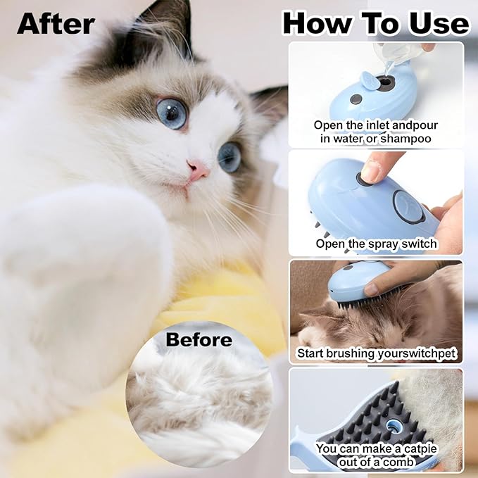 Cat Steam Brush for Shedding, Cat Loose