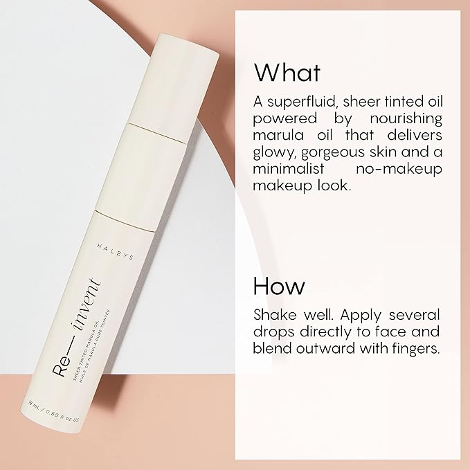 HALEYS Re-invent Sheer Tinted Marula Oil (Fair/Light Cool), Skin Tint, Tinted BB Moisturizer, Tinted Foundation, Face Oil, Hydrate Skin, Flexible Shades, Low to Med Coverage, For All Skin Types