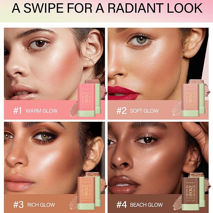 On-The-Go Bronzer Stick,Multi-Use Cream Contour Stick,Natural Long Lasting Face Bronzer,Smooth Highlighter Contour Stick,Bronze Contour Makeup Facial Shaping,01 Warm Glow