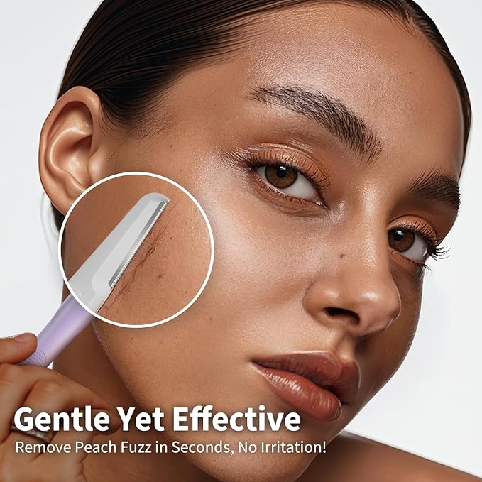 Face Razors for Women, Dermaplane Razor for Women Face, Eyebrow Razor, Facial Razors, Dermaplaning Tool, Reusable Metal Handle with 8 Microblades for Sensitive Skin, Peach Fuzz Remover, Purple