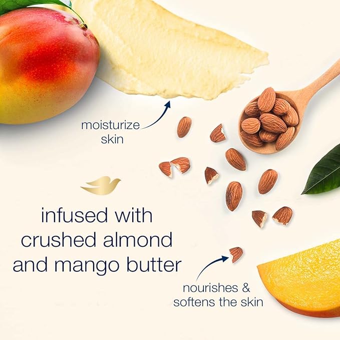Dove Scrub Crushed Almond & Mango Butter For Silky Smooth Skin Body Scrub Exfoliates & Restores Skin's Natural Nutrients 10.5 oz