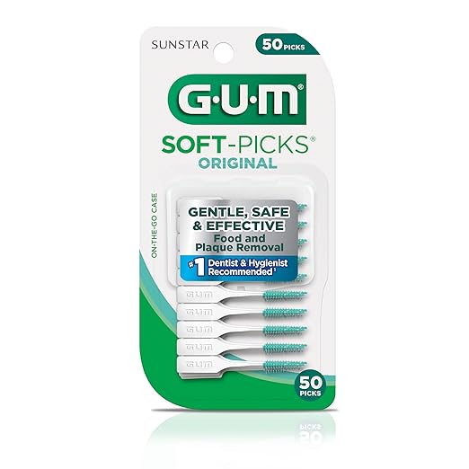 GUM Soft-Picks Original, Easy to Use Dental Picks for Teeth Cleaning Health, Disposable Interdental Brushes with Convenient Carry Case, Dentist Recommended Dental Picks, 50ct (6pk)