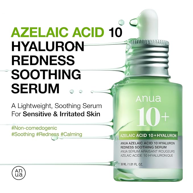 Anua Azelaic Acid 10 Hyaluron Redness Soothing Serum, Facial Serum for Sensitive skin, Hyaluronic Acid, Niacinamide, Spot Care, Natural Color, Vegan, Korean Skincare (30ml/ 1.01 fl oz.)