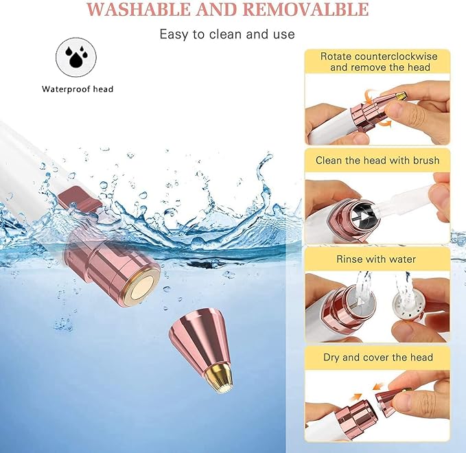 Facial Hair Remover for Women,Nose Hair Trimmer Rechargeable 2-1 Eyebrow Razor Portable Electric Shaver Painless Hair Remover Device for Face Nose Peach Fuzz Body Beard Lips Chin Female Hair Removal
