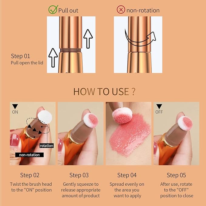 Blush Beauty Wand, Liquid Face Blush with Cushion Cruelty-free（Peach Pink）