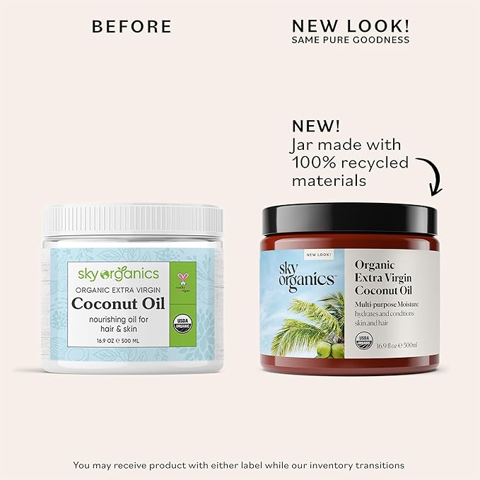 Sky Organics - Organic Coconut Oil for Skin & Hair, 16.9 fl oz - Multipurpose Hair Oil & Body Moisturizer - Vitamins, Antioxidants & Fatty Acids - Vegan, Cruelty Free - Extra Virgin, w ebook