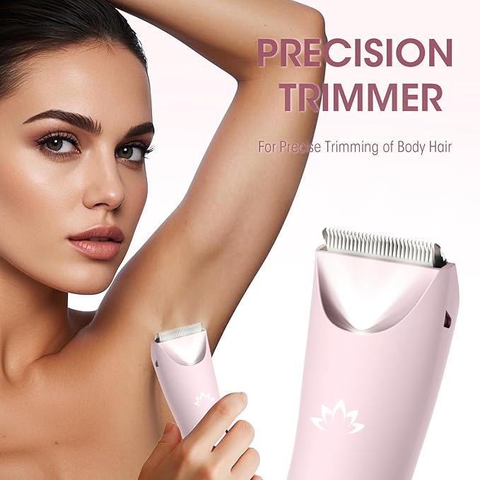 Lanumi Bikini Trimmer Women Rechargeable Body Hair Trimmer Electric Shaver Pubic Hair Grooming Kit with Charging Dock IPX7 Waterproof Wet/Dry Use (Pink)