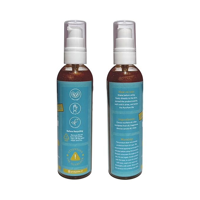 Tanning Oil Pompom - GOLDEN - 100% natural with vitamin E, Eco Friendly - 4 oz