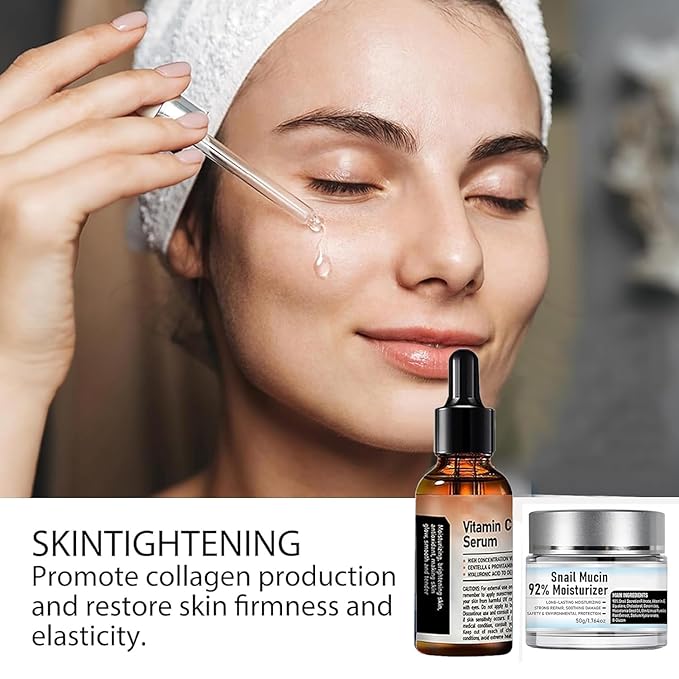 Crema de Baba de Caracol Original, Vitamin C Facial Serum 1.01 Oz, Snail Mucin 92% Moisturizer Daily Face Gel Cream1.76 Oz, Facial Cleanser 3.52 Oz for all skin type (3pcs)