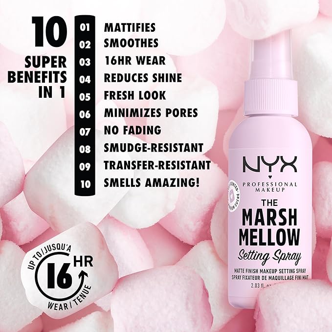 NYX PROFESSIONAL MAKEUP Marshmellow Setting Spray, Matte Setting Spray for 16HR Make Up Wear