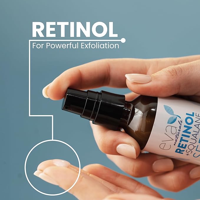 Eva Naturals Retinol + Squalane Serum – Anti Aging Face Serum for Wrinkles, Collagen Boost, Eye & Night Use – Retinoid Skin Care for Acne, Pores, Dark Spots & Sensitive Skin