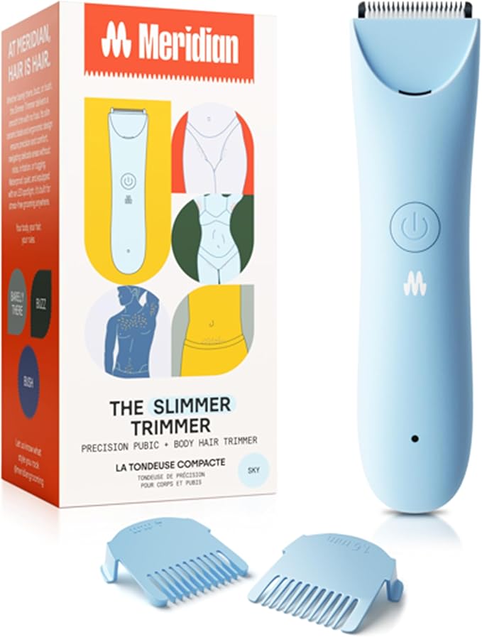 MERIDIAN Slimmer Trimmer – Electric Razor for Women, Bikini Line & Pubic Hair Trimmer, Rechargeable & Waterproof, Painless, Flawless Shave for Sensitive Skin, Gentle, Quiet & Travel-Friendly, Sky