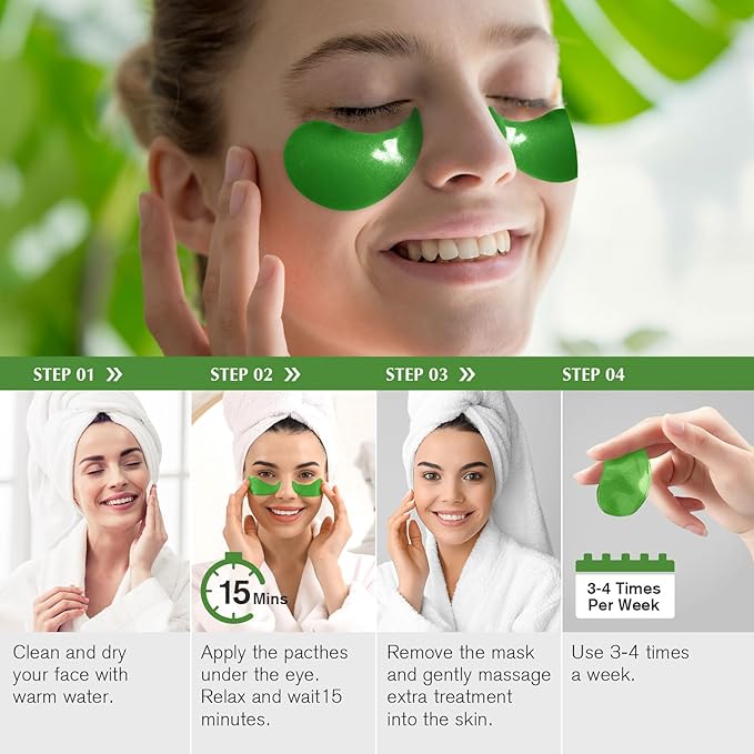 Under Eye Patches for Dark Circles: 30 Pairs Green Tea Eye Gels Pads - Reduce Eye Bags, Wrinkles & Puffy - Skin Treatment Mask Retinol Collagen - Anti Aging & Face Moisturizer For Women (Green Tea)