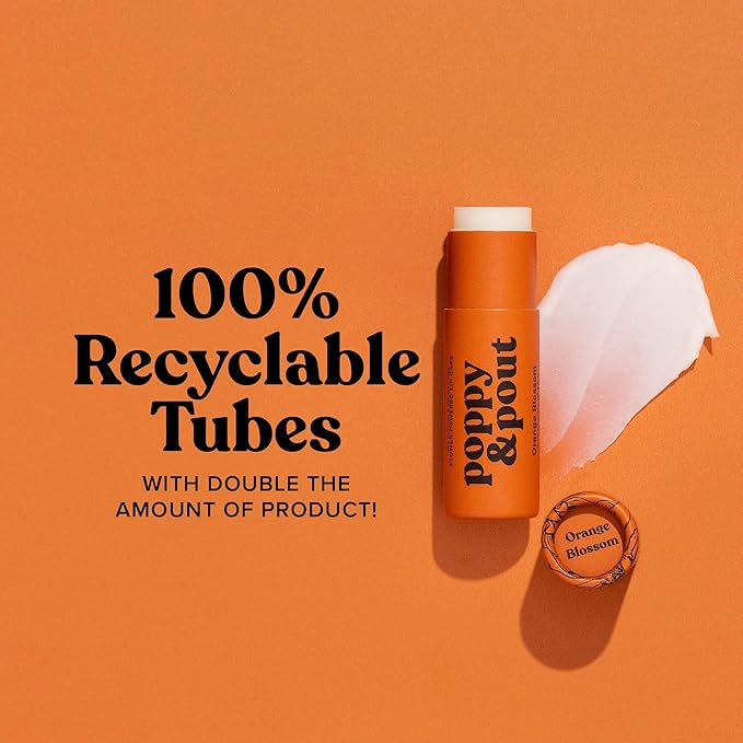 Poppy & Pout Orange Bloom Jumbo Lip Balm | All Natural Lip Balms & Moisturizers | Hydrates with Beeswax, Vitamin E, Organic Coconut Oil | Cruelty-Free | Lip Balm in Recyclable Cardboard Tube