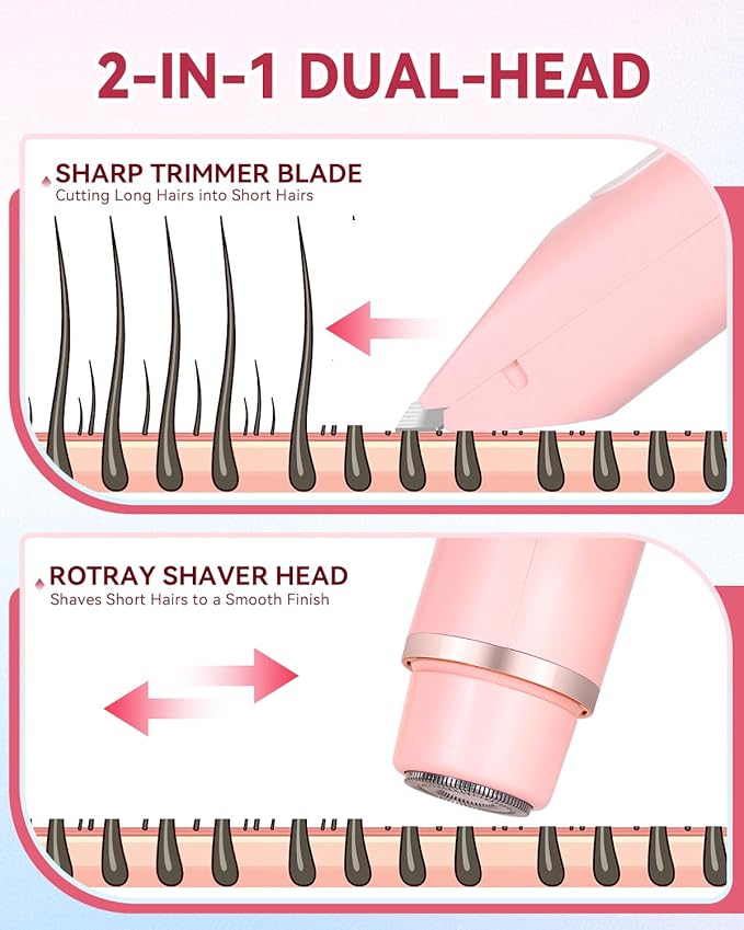 Dermave Bikini Shaver 2.0, Electric Bikini Trimmer for Women Pubic Hair, 2 in 1 Dual Head Body Hair Electric Razor, Waterproof, Wet/Dry