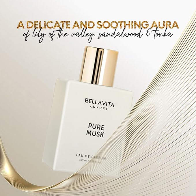 BELLAVITA Luxury Pure Musk Unisex Perfume | Notes of Lily of the Valley, Sandalwood and Tonka | Long Lasting Eau De Parfum for Men and Women | Premium, Woody, Animalistic Fragrance