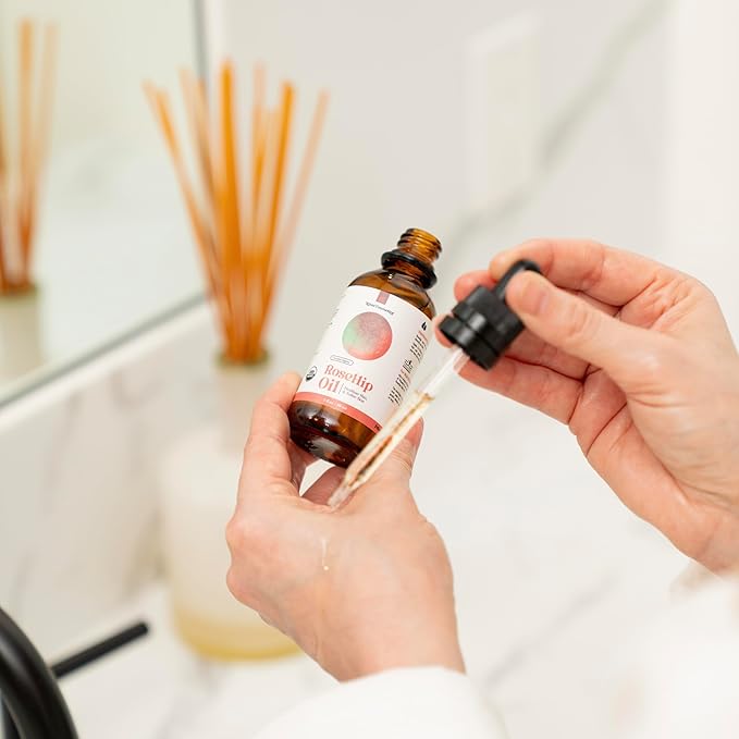 Organic Rosehip Oil, Cold Pressed Rosehip Oil for Face, Skin Care, Gua Sha, and Hair Care, USDA Certified Organic 100% Pure, Hexane Free, 4 Fl Oz.