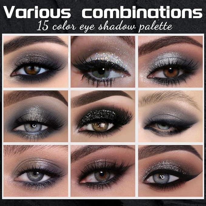 15 Colors Black Gray Silver Matte Shimmer Eyeshadow