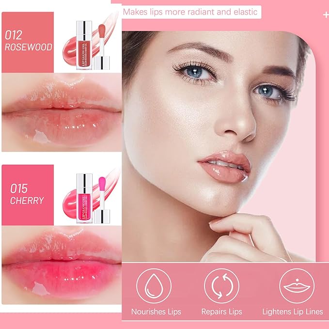 2 Colors Hydrating Lip Glow Oil, Moisturizing plumping Hydrating