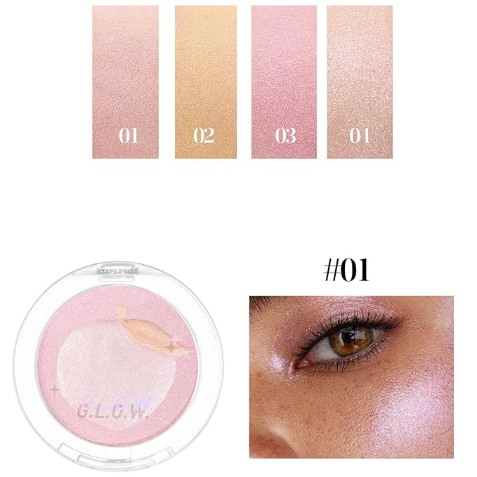 Highlighter Makeup Palette Face Highlighter Palette Glitter Highlighter Powder Palette Iluminadores de Maquillaje for Face Highlighters & Illuminator (Pink)