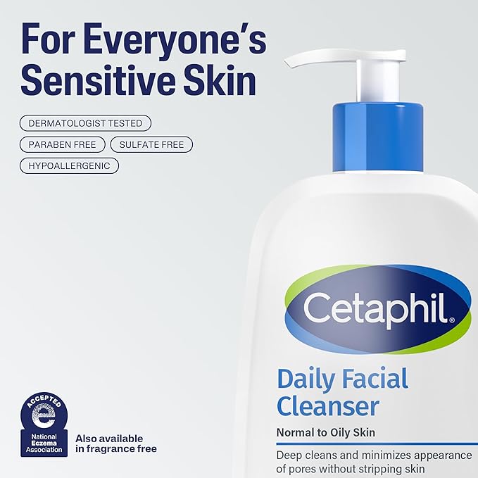Cetaphil Face Wash, Hydrating Daily Facial Cleanser for Dry to Normal Sensitive Skin, 16 oz, 2 Pack