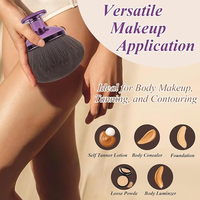 90MM Extra Large Self Tanner Kabuki Makeup Brush – Ultra Soft Dense Vegan Bristles for Body Makeup, Bronzer & Foundation–Applies Tanning Mousse, Lotion & Self Tanner，Wet & Dry (Purple)