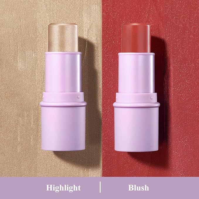 2Pcs Cream Blush Highlighter Makeup Stick Makeup Set Cherry Blush