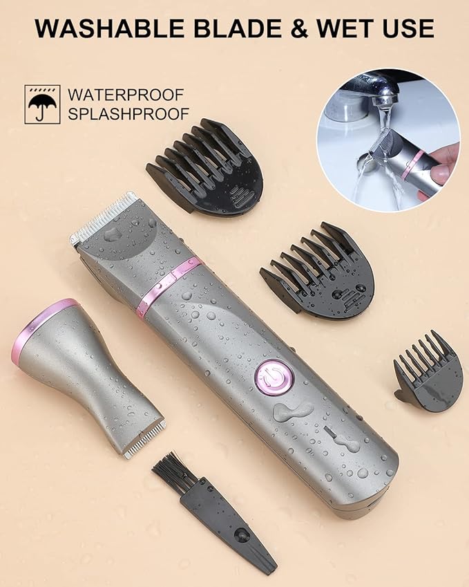 Pubic Hair Trimmer Women Bikini Trimmer Electric Shaver Razor for Bikini Armpit Legs Groin Hair Removal Body Hair Trimmer, Rechargeable Waterproof for Wet and Dry Use，Gray&Purple