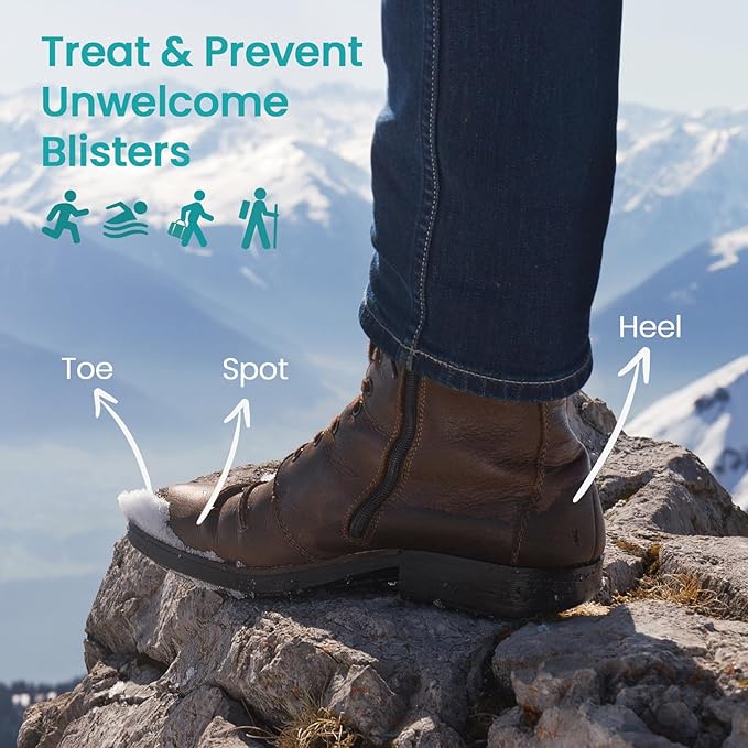 Blister Bandages Pads - 50 ct Blister Cushions - Water Resistant Hydrocolloid Bandage for Foot, Toe, Heel - Gel Blister Bandages for Prevention & Recovery, Heel Pack