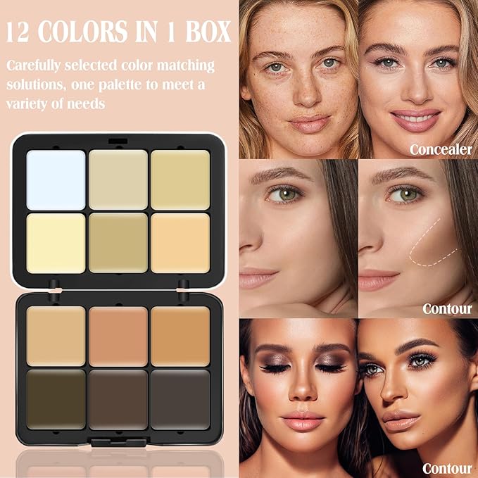 12 Colors Cream [Contour+Concealer] Makeup Palette for Cheeks