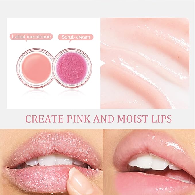 2 In 1 Lip Care Set - Lip Sleep Mask & Lip Scrub - Lip Wrinkles Improve - Cracked Lip Lipstick & Moisturizing Cream - Night Exfoliation Improve Dry and Peeling Lips - Suitable for All Skin Lip Primer