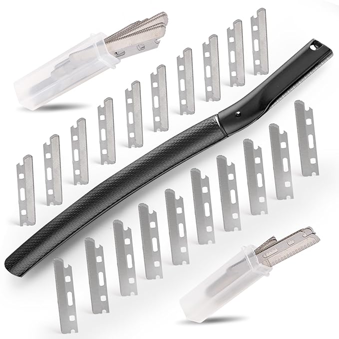 Dermaplane Razor for Women Face with 20PCS Blades,Professional Facial Razors for Peach Fuzz and Eyebrow Hair Removal,Stainless Steel Multipurpose Face Shavers with Gift (Black)