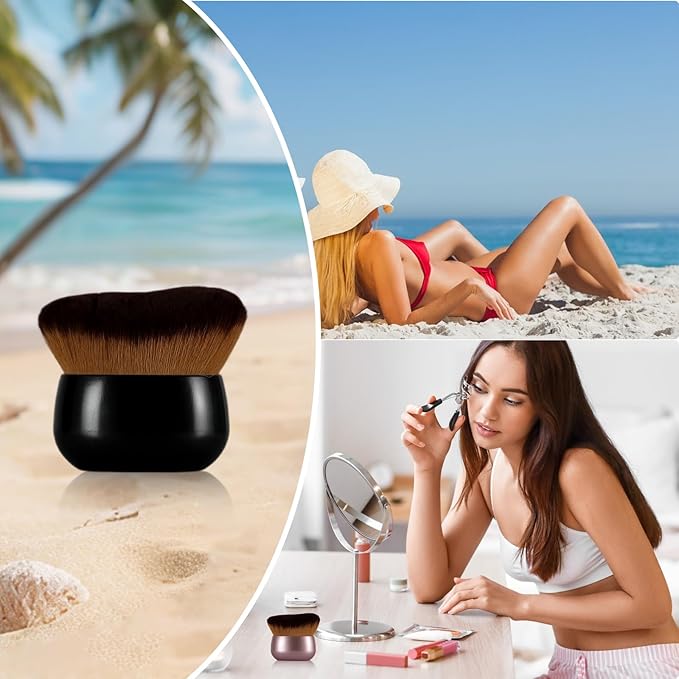 Extra-Large 75mm Body Makeup Brush Vegan Synthetic Bristles for Streak-Free Self Tanner, Bronzer & Foundation, Wet/Dry Use, Oval Face & Back Application–Pink Rose Gold