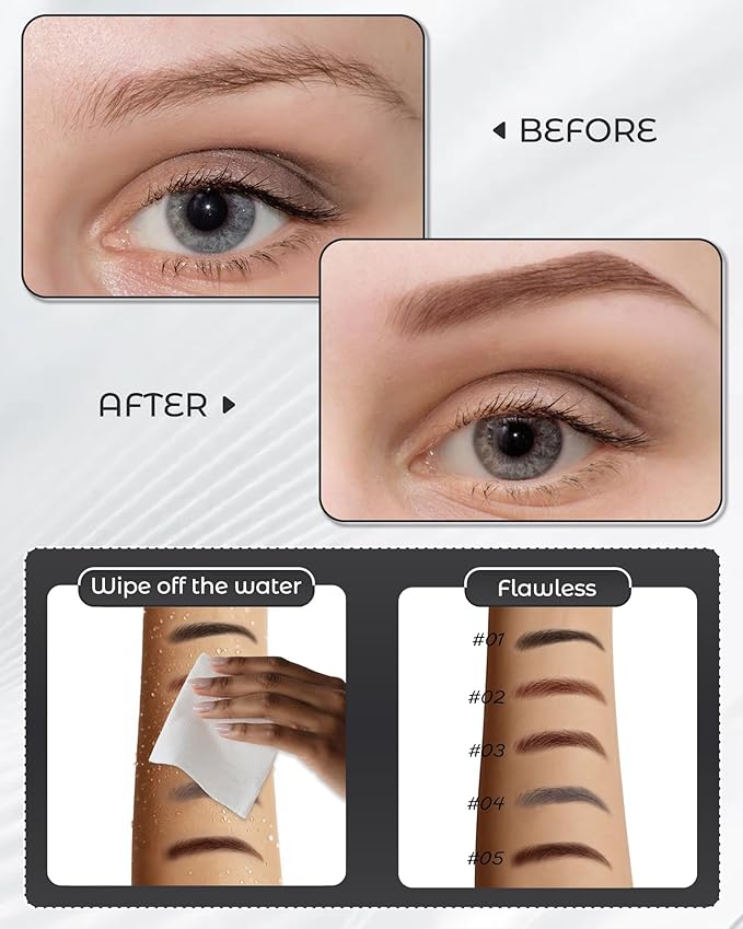 6Pcs Microblading Eyebrow Pencils Light Brown Waterproof Eye Brow Pencil w/Eye Brow Razor & Scissors Kit 0.5mm Ultra-Fine Tip Creates Hair-Like Strokes for Women Effortless Natural Brows