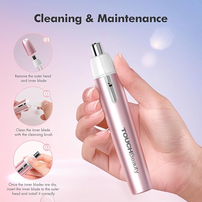 TOUCHBeauty Battery Powered Ear and Nose Hair Trimmer for Women, Portable Battery Powered Trimmer, Mini Painless Design for Sensitive Skin, Easy Clean & Travel Friendly