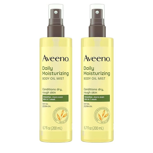 Aveeno Daily Moisturizing Body Oil Mist with Oat & Jojoba Oil for Dry Sensitive Skin, Nourishing Body Spray for Smoother Skin, Paraben-, Silicone- & Alcohol-Free, Twin Pack, 6.7 fl. oz, 2 Pack