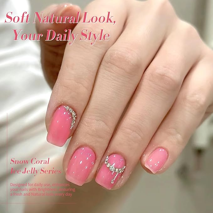 BORN PRETTY Jelly Gel Nail Polish Set,Sheer Nude Pink Natural Color Ice Transparent Tranlusent Gel Polish Kit for Salon Manicure and Nail Art DIY at Home 6PCS 7ml