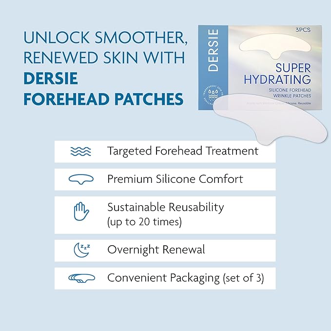 Dersie Silicone Forehead Wrinkle Patches: Reusable Anti Wrinkle Pads for Wrinkles - Overnight Use Forehead Wrinkles Treatment (3 Count (Pack of 1))