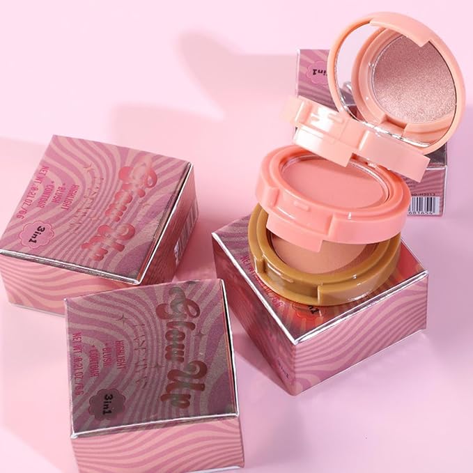 Makeup Eyeshadow Palettes, 3-in-1 Protable Multifunction Blush Highlighter Contour Palettes with 3 Trend Colors for Daily Natural Luster Makeup, Waterproof Long Lasting - 2 Pack #2