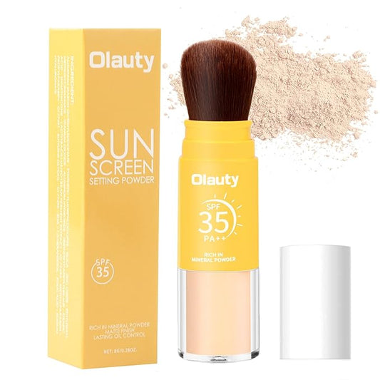 Mineral Sunscreen Setting Powder, SPF 35, Translucent Setting Brush Powder for Face, Long Lasting Oil Control Matte Loose Powder, Lightweight, Breathable (02# Medium)